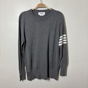 Thom Browne Women's Sweater Three Stripe 4 Gray 100% Cotton Quiet Luxury Button